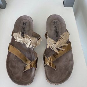 Mephisto Air Relax Leather Metallic Gold Toe Sandals Women's Sz 37